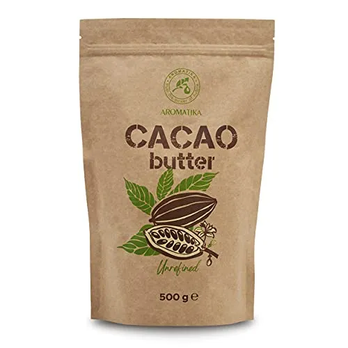 Kakaobutter 500g - Kaltgepresst - Unraffiniert - Theobroma Cacao - Roh Cacaobutter - Kakao Butter in Stücken - Rein und Natürlich - Cacao Butter für Speisen und Hautpflege