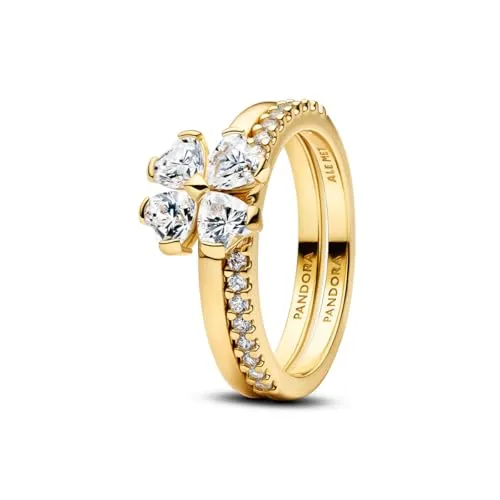 PANDORA Damenring Funkelnder Glücksklee Goldfarben 164507C01-60 - Eleganter Damenring mit funkelndem Glücksklee-Motiv. Aus goldfarbenem Material und verziert mit Zirkonia. Perfekt für besondere Anlässe oder als stilvolles Accessoire im Alltag.