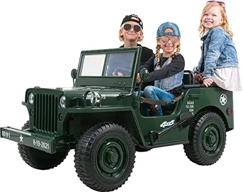 Actionbikes Motors Kinder Elektroauto Jeep Willys - Fernbedienung & 4x4 Allradantrieb - Elektrofahrzeuge für Kinder ab 3 Jahren, mit 4 starken Motoren und Sicherheitsgurten für ein sicheres Offroad-Erlebnis. Mit 2,4 GHz Fernbedienung für volle Kontrolle der Eltern.