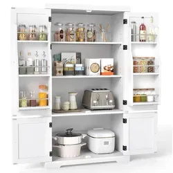 COSTWAY Hochwertiger Küchenschrank mit 5 Regalen und 4 Türen, 139 cm, Weiß - Vielseitiger Buffetschrank mit großem Stauraum und verstellbaren Regalen für optimale Organisation. Perfekt für Küche, Esszimmer oder Wohnzimmer.
