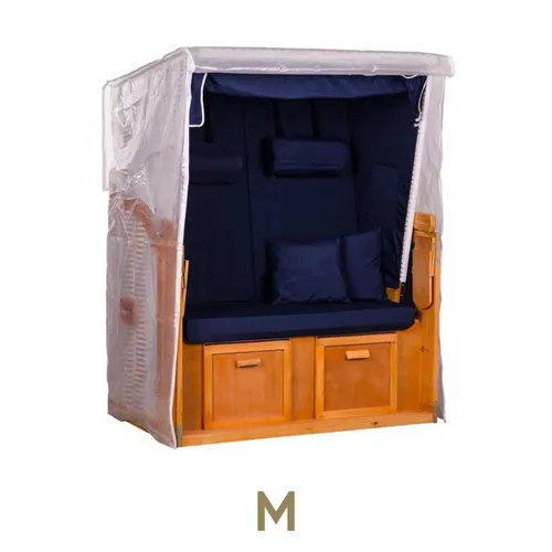 MR.DEKO Gartenmöbel-Schutzhülle für Strandkorb Größe M - Sitzgruppen-Schutzhüllen für 2-Sitzer Strandkorb bis 120 cm Breite, mit Reißverschlüssen und Lüftungshutzen für optimalen Feuchtigkeitsschutz.