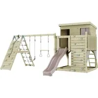 OutdoorToys Spielturm - Schaukel Spielturm aus Holz in Altrosa, ideal für Kinder ab 3 Jahren, sorgt für unvergesslichen Spielspaß im eigenen Garten.