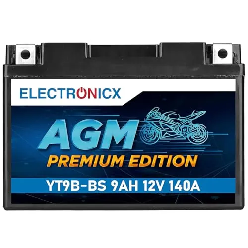 Electronicx YT9B-BS AGM Motorradbatterie 12V 9Ah 140A – Starterbatterie wartungsfrei auslaufsicher, vibrationsfest & versiegelt – kompakte Powersport Batterie – Für Roller, Quad, ATV und Motorrad