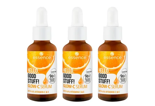 Essence Gesichtsserum HELLO, GOOD STUFF! GLOW-C SERUM Set, 3-tlg., Zieht schnell ein, mit Vitamin C, E und Orangenextrakt, vegan.
