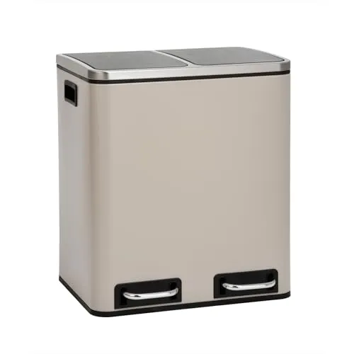 SVITA Mülltrennsystem 2x 15L Tretmülleimer aus Stahl, Taupe von SVITA