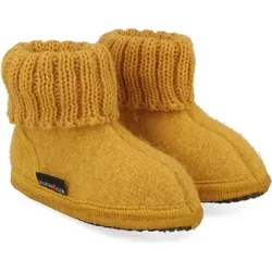 Haflinger Hüttenschuh Karl - Gelb, EUR 30 - Bequemer Hüttenschuh aus natürlichem Wollwalkstoff für Kinder. Perfekte Wärmeisolierung und atmungsaktives Fußklima. Ideal für Kindergarten und Zuhause.