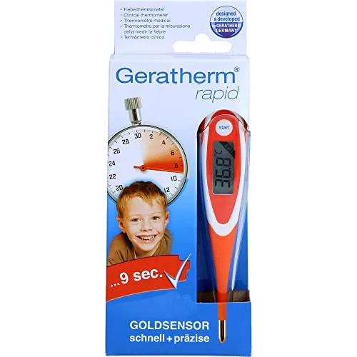 Geratherm Fieberthermometer rapid digital - Fieberthermometer mit schneller und präziser Temperaturmessung, ideal für die rektale, orale und axillare Anwendung. Hohe Messgenauigkeit von +/- 0,1 °C und große digitale Anzeige.
