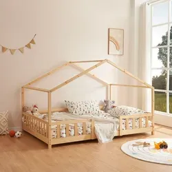 [en.casa] Kinderbett Treviolo Hausbett 120 x 200 cm - Stabiles Holzbett mit charmantem Haus-Design und integriertem Rausfallschutz für sichere Nächte. Ideal für Kinderzimmer, aus hochwertigem Kiefernholz gefertigt.