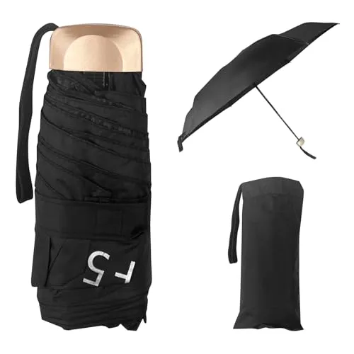 Lixiluxia Mini Regenschirm Sturmfest, 6 Rippen Klein Umbrella, Mini Schirm, Kleiner Taschenschirm, Regenschirme Ultraleicht, Tragbarer Taschenschirme, Faltbarer Taschenregenschirm, Umbrellas (Schwarz)
