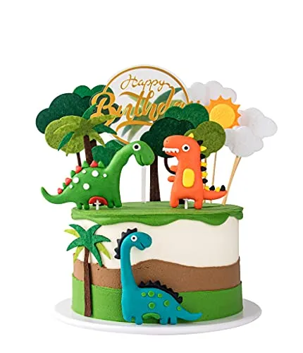 Stück Kuchendeko Dinosaurier Set - Tortendekorationsset für Dinosaurier-Themenpartys, handgefertigte und wiederverwendbare Figuren für eine unvergessliche Kindergeburtstagsparty.