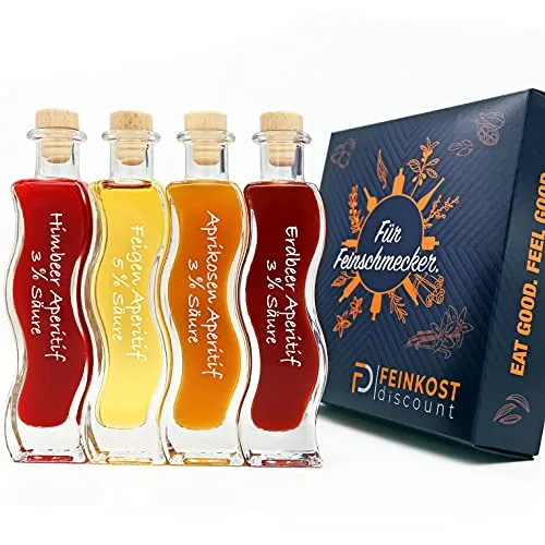 PremiumBOX Geschenkset & Probierset | 4 x 100ml Essig | Mann und Frau | Erdbeer Essig - Aprikosen Essig - Feigen Essig - Himbeer Essig | Feinkost Set