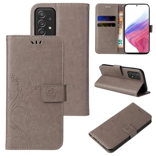 Handy Tasche für Samsung Galaxy A53 5G Handyhülle Blumen Buch Klapp Cover Grau