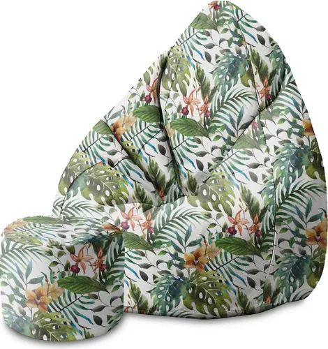 Dreamroots Bean Bag 80x80x120cm Sitzsack mit Lehne und Hocker und Bezug mit Füllung Sitzsack Erwachsene mit Füllung Floral Watercolor