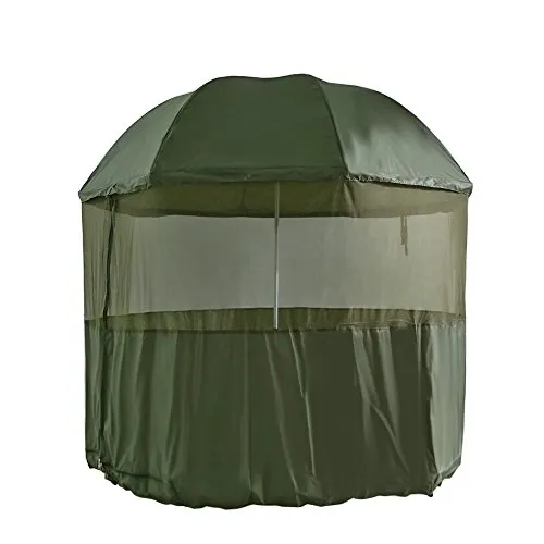Anglerschirm XXL Fliegenschutz - Moskito Schirm 2,5m für Angler mit Seitenwand - Zelte - Perfekter Rundumblick und effektiver Schutz gegen Mücken! Extrem schneller und leichter Aufbau mit 10.000er Wassersäule für entspannte Angeltage.
