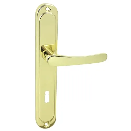 domino Türgriff 72 Drückergarnitur BB-Buntbart Set Langschildgarnitur Türklinke für Zimmertür, Kellertür & Innentür L-Form Türbeschläge aus Aluminium Gold Türdrückergarnitur NOVA M1