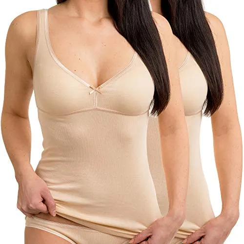 HERMKO Unterhemd 175803860 2er Pack Damen BH-Hemd - Herrenunterhemden in Beige, 36/38 (S), aus 50% Baumwolle und 50% Modal, OEKO-TEX® zertifiziert für höchste Hautverträglichkeit und Tragekomfort.