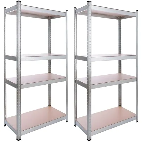 Arebos Schwerlastregal 2er Set | 160x80x40 cm | 320kg Tragkraft | 4 MDF Platten | Einfache Montage durch Stecksystem Regal Lagerregal Kellerregal Steckregal Werkstattregal verzinkt