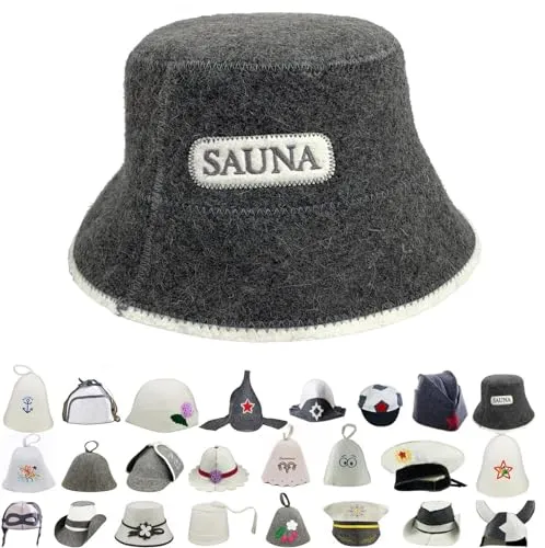 GMMH® Saunahut aus Wollfilz, Saunamütze für Damen und Herren mit witzigen Motiven, Filz Kopfschutz Saunakappe Filzkappe Mütze Filzhut Hut Kappe für Sauna, Banya, Finnische Sauna (Sauna Grau 1507)