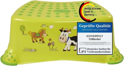 KiNDERWELT Tritthocker Premium Tritthocker Funny grün stabiler Hocker für Kinder, Anti- Rutsch- Funktion