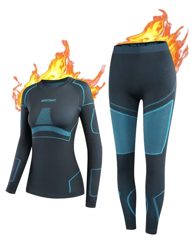 Damen-Thermo-Unterwäsche Basisschichtunterhose für kaltes Wetter Langarm Blau...
