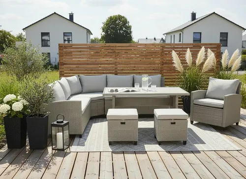 KONIFERA Gartenlounge-Set Keros Premium XL, 20-tlg. für 7 Personen - Das stilvolle 20-teilige Gartenlounge-Set »Keros Premium XL« bietet Platz für bis zu sieben Personen. Mit wetterfestem Poly-Rattan und pflegeleichten, waschbaren Polstern sorgt es für Komfort und Eleganz im Garten oder auf der Terrasse.