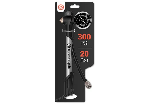 Optio Cycle Hochdruck-Dämpferpumpe mit Manometer - 300 PSI - Luftpumpen für Mountainbikes, präzise Druckanzeige und ergonomischer Griff für müheloses Pumpen, ideal für Fox und Rockshox Dämpfer.