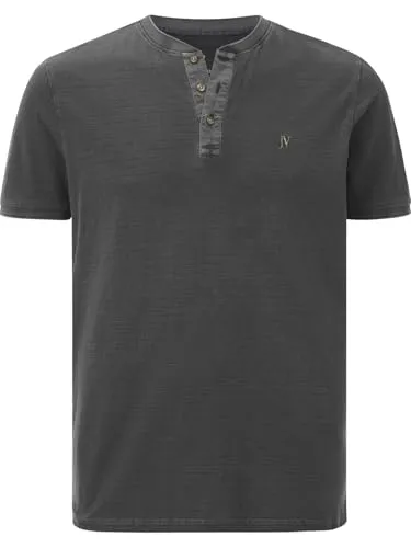 Jan Vanderstorm Herren T-Shirt Taagurd | Knopfleiste |feine Streifen | Reine Baumwolle | große Größen L-7XL dunkelgrau, 2XL (XXL) - 60/62