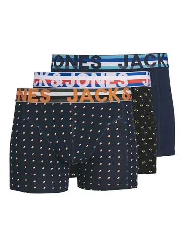 Jack & Jones Herren Boxershorts JACHENRIK TRUNKS - 3er Pack in Schwarz und Blau - Herrenunterhosen mit elastischem Bund aus hochwertiger Baumwollmischung, bequem und ideal für den Alltag, Größen: S-XXL.