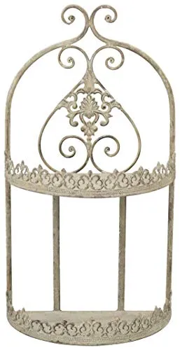 dekoratives Wandregal Dekoregal Wandkorb mit 2 Ebenen Metall antikgrau im Landhaus-Stil