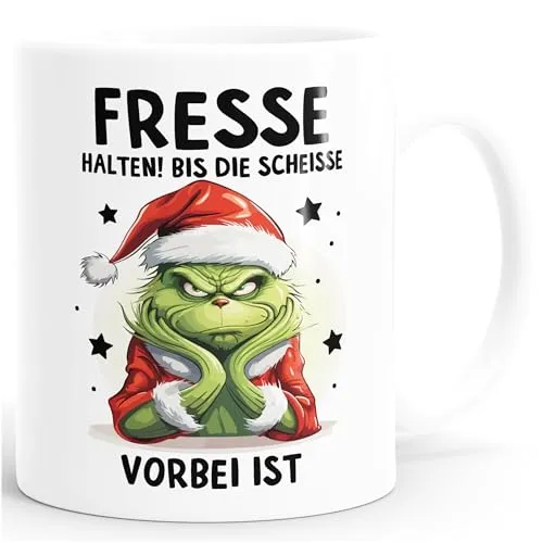 MoonWorks® Weihnachtsnörgler Tasse Anti Weihnachten Spruch Ironie Sarkasmus lustige Weihnachtsbecher Geschenke für Weihnachtsmuffel Weiss standard