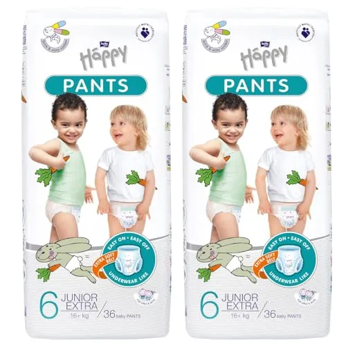 bella baby Happy Windel Pants Gr.6 Junior Extra 16+ kg, 2 x 36 Stück, windelhosen für Kinder, Ideal beim Töpfchentraining, Töpfchen Trainingshose