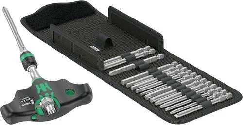 Wera Kraftform Kompakt 400 RA Set Imperial 1 Bit-Schraubendreher - 17-teiliges Set mit Ratschenfunktion und Rapidaptor Schnellwechselfutter, ideal für präzises Arbeiten beim Bohren und Schrauben.