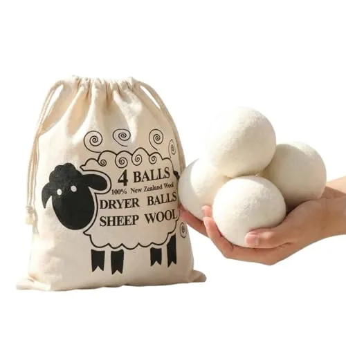 Provance 4er Set XXL Trocknerbälle aus 100% Schafwolle | Spart Energie & Zeit, für weiche Wäsche | Natürliche Weichspüler-Alternative, ideal für Daunenjacken & Allergiker | inkl. Aufbewahrungsbeutel