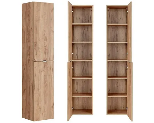 Lomadox Badezimmer Hochschrank Wotaneiche Nb. 35x170x33cm - Hoch- & Midischränke fürs Bad mit modernem Design, 2 Türen mit Soft-Close und 6 Fächern für optimalen Stauraum, einfach zu montieren und aus hochwertigen Materialien gefertigt.
