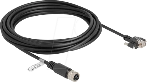 Delock M12 Kabel D-kodiert 4 Pin Buchse zu RJ45 Stecker - Sonstige Kabel & Adapter, 5 m langes Cat.5e FTP Kabel mit Schrauben für stabile Verbindungen und hohe Datenübertragungsraten.