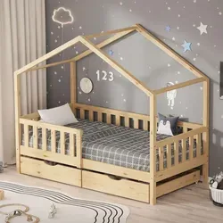 ML-DESIGN Spielbett Hausbett Kinderbett 80x160cm - Verspieltes Kinderbett in Hausform mit 2 Schubladen für praktischen Stauraum, aus robustem Kiefernholz, perfekt für kreative Träume und Spielvergnügen im Kinderzimmer.