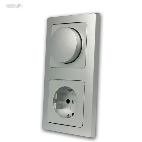 DELPHI LED-Dimmer mit Schutzkontakt-Steckdose 230V~ silber - Kombinierter LED-Dimmer und Schutzkontakt-Steckdose in elegantem Silber, ideal für moderne Wohnräume und einfache Installation.