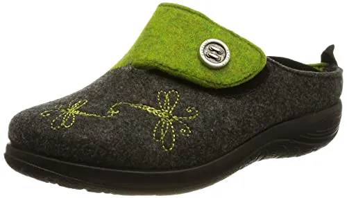 FLY FLOT Damen 864172 Hausschuh, anthrazit/grün, 40 EU