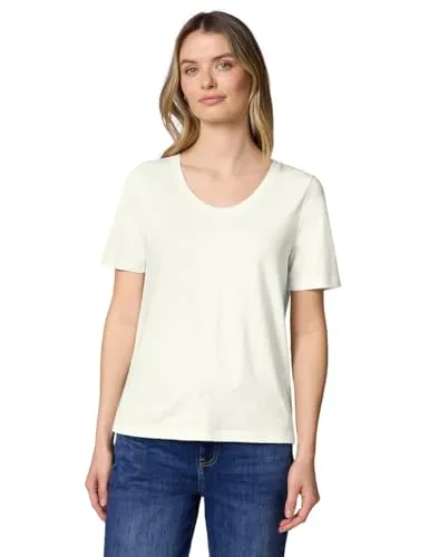 Street One Basic T-Shirt mit gerundetem V-Neck Off White 40