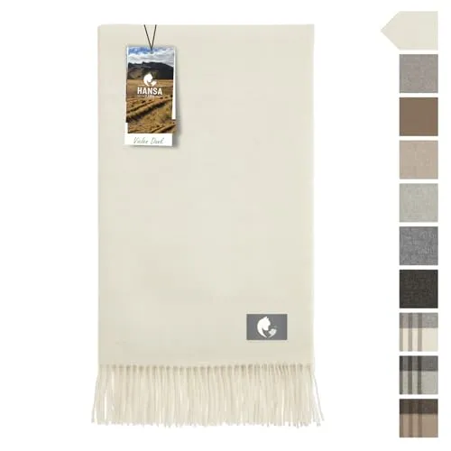 HANSA-FARM | Große Baby Alpaka Decke - 180 x 130 cm - Kuschelig weich aus 100% Baby Alpakawolle (kratzfrei, ungefärbt) Plaid Tagesdecke & Alpaka Wolldecke - Woll-weiß/Natur Weiß Uni