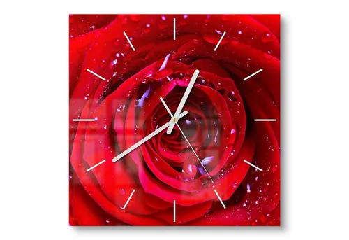 Produktbild DEQORI Wanduhr 'Rose mit Wasserperlen' (Glas Glasuhr modern Wand Uhr Design Küchenuhr)
