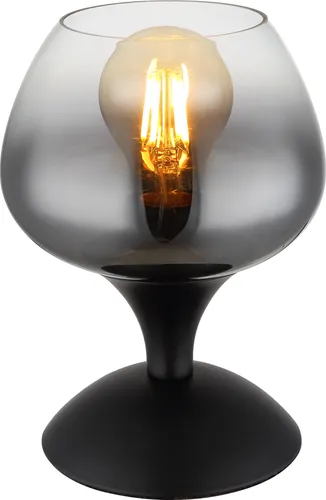 Tischlampe Rauchglas Schwarz – Elegante Nachttischleuchte - Moderne Tischleuchte mit rauchfarbener Glasoberfläche und stabilem Metallfuß. Ideal für stilvolle Akzente in Wohn- oder Schlafbereichen, individuell einstellbar durch E27-Fassung.