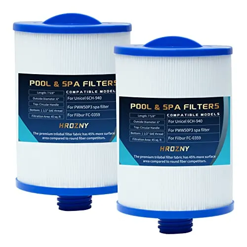 Hrozny Spa Filterkartusche Ersatz für Unicel 6CH-940, Whirlpool Filter kompatibel für PWW50P3,für Filbur FC-0359, für Waterway Plastics 817-0050,Einschraub-Spa Filterkartusche,2 Stück