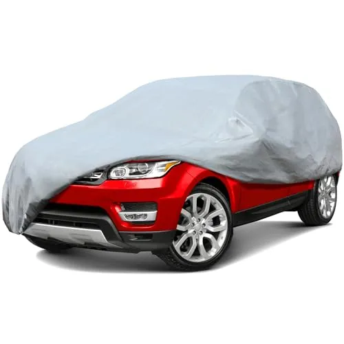 Leader Accessories Premium Autoabdeckung 5-lagig wasserdicht Ganzgarage wetterfest Autoabdeckplane UV stabilisiert Innen- und Außengebrauch im Sommer Winter (SUV-475x185x178cm,Hellgrau)