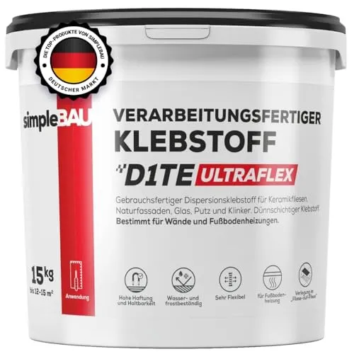simpleBAU Klebstoff D1TE ULTRAFLEX 15kg – Flexibler Fliesenkleber für Innen & Außen