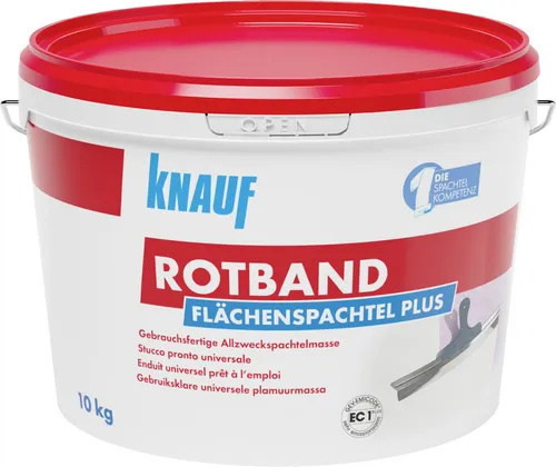 Knauf Rotband Flächenspachtel Plus 10 kg - Flächenspachtel für glatte Oberflächen, ideal für den Innenausbau und schnelle Verarbeitung.