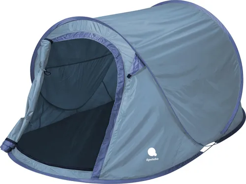 Pop Up Wurfzelt blau 220 x 120 cm - 2 Personen - Zelt für Trekking und Camping, schnell und einfach aufzubauen, wasserdicht mit 2000 mm Wassersäule, inklusive Heringen und Spannseilen für optimalen Halt.