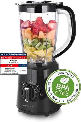 Emerio BL-124816.1 Standmixer Schwarz 500 Watt - Standmixer mit 2 Geschwindigkeiten, rutschfestem Stand und Ice Crush Funktion, ideal für kreative Smoothies und leckere Eisgetränke.