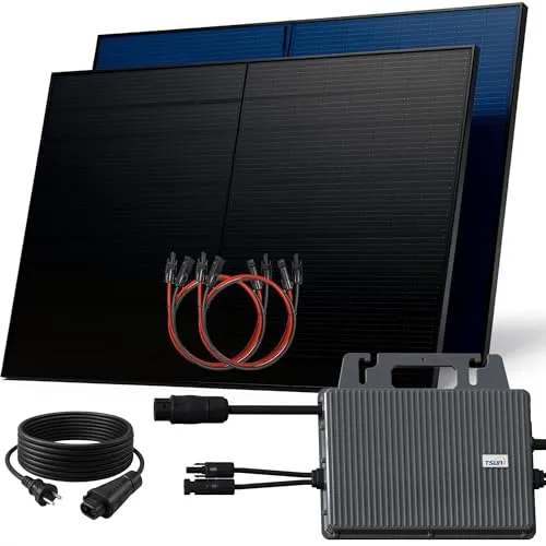 SUNNIVA 1000W Balkonkraftwerk BIFAZIAL FULLBLACK komplett Steckdose TSUN 800W Wechselrichter, PV Solaranlage, 2x 500W Glas-Glas Solarmodule, inkl. 5m Kabel, Bluetooth WIFI, Komplettset