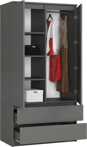 BDW Kleiderschrank 2 Türen mit 2 Schubladen, Grau
